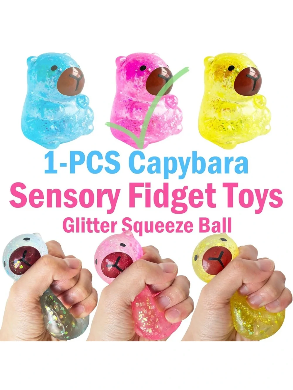 New GlitterSquishy Capybara- Pink & Blue(Pick One)